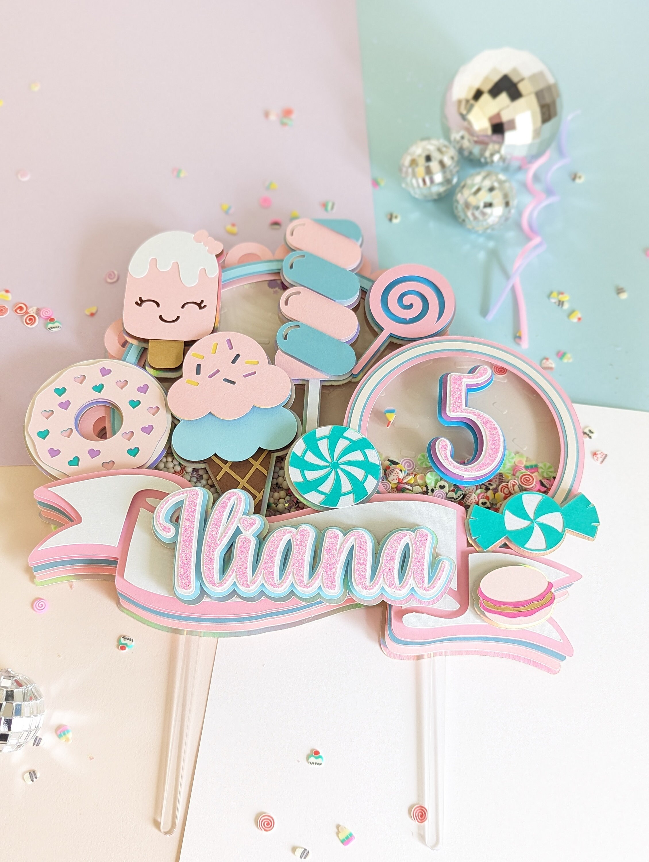 Candyland Cake Topper with Shaker Confetti