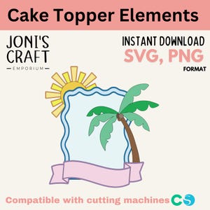 Summer Pool Party taarttopper SVG 3D-zon, palmboom, banner en zwembadshaker-basis Cricut en silhouetvriendelijk