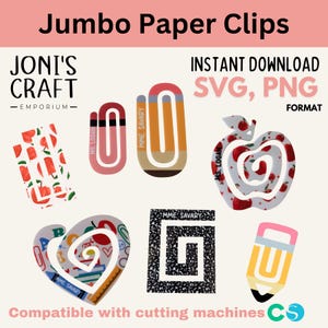Jumbopaperclips SVG voor acrylbladwijzers of paperclip voor leraren • Terug naar school digitale bestanden • Instant download PNG + SVG-bundel