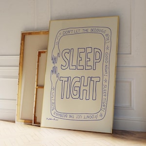 Sleep Tight Print, Good Night Print, Stay in Bed Wall Art, Bedroom Decor, Above Bed Poster, Girl Room Print, Vintage Bed Print, UNFRAMED