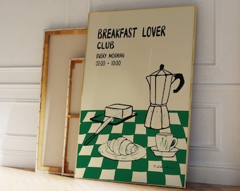 Breakfast Lover Club Print | Coffee Print | Mid Century Modern Print | Aesthetic Wall Art | Modern Kitchen Poster | Trendy Bar Cart Print