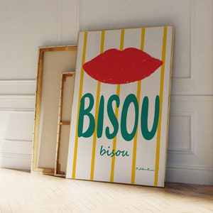 Bisou Bisou Print | Love Print | Typography Print | Bold Font Poster | Mid Century Wall Art | Bauhaus Poster | Hand Drawn Print | Kiss Print