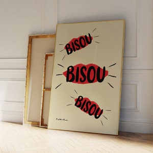 Bisou-afdruk | Liefde kus afdrukken | Afdrukken uit het midden van de eeuw | Liefde afdrukken | Esthetische kunst aan de muur | Vintage liefdesprint | Trendy liefdesprint | Appartement Kunst