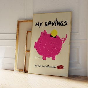 Roze Piggy POP-print | Trendy roze schetskunst | Kunst aan de muur uit het midden van de eeuw | Esthetische afdruk | Eclectische roze muurkunst | Grappig citaat Art Print