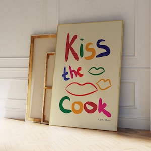 Kus de kok afdrukken | Chef-kok afdrukken | Moderne keukenprint | Leuke chef-kok print | Kunst aan de muur uit het midden van de eeuw | Esthetische keukenprint | Dansende keuken