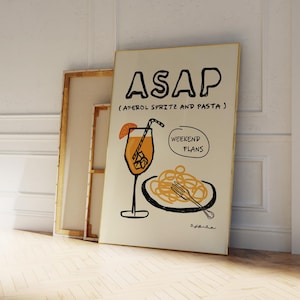 ASAP print, Aperol Spritz kunst aan de muur, pastanacht print, Aperol en spaghetti kunst, decor moderne keuken, poster Pasta Lover Club, INGELIJSTE
