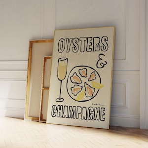 Stampa di ostriche e champagne, arredamento moderno per cucina, poster per amanti del vino, stampa per amanti dei frutti di mare, arte murale per ostriche, stampa di sardine, senza cornice