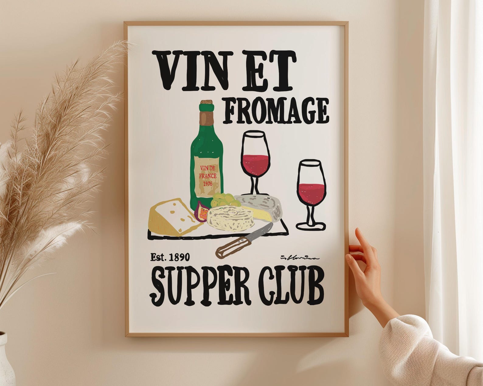 Vin Et Fromage Print, Vintage Wine Print, Modern Kitchen Decor, Wine ...