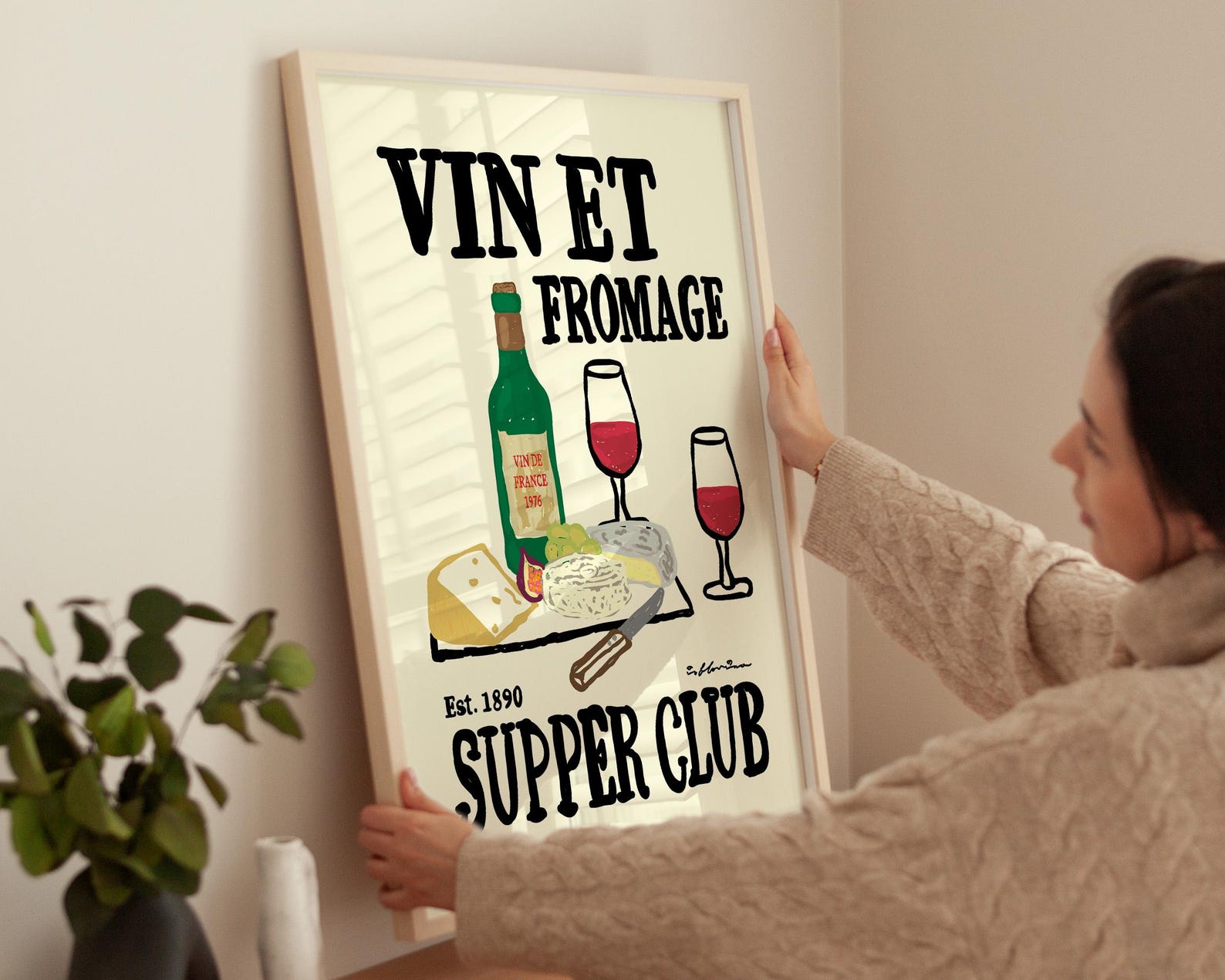 Vin Et Fromage Print, Vintage Wine Print, Modern Kitchen Decor, Wine ...