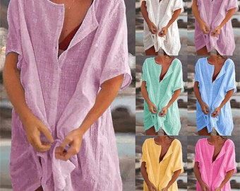 Traje de baño para mujer de playa - Vestido tipo túnica para traje de baño, su mini ropa de playa informal esencial para un verano sin esfuerzo Style-5XL