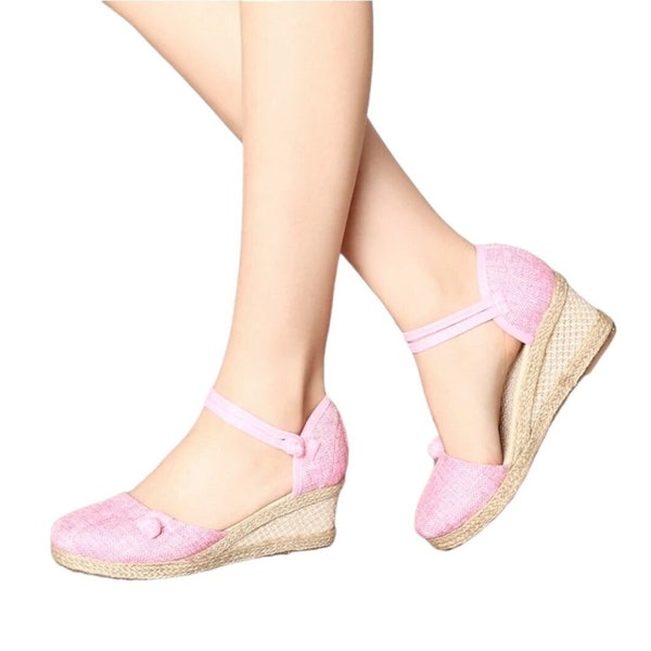 Pink Womens Espadrilles Wedge Sandals | Handmade Women's Summer Shoes | Comfortable Pink Jute Espadrille Womens Wedges | Womens High Wedges