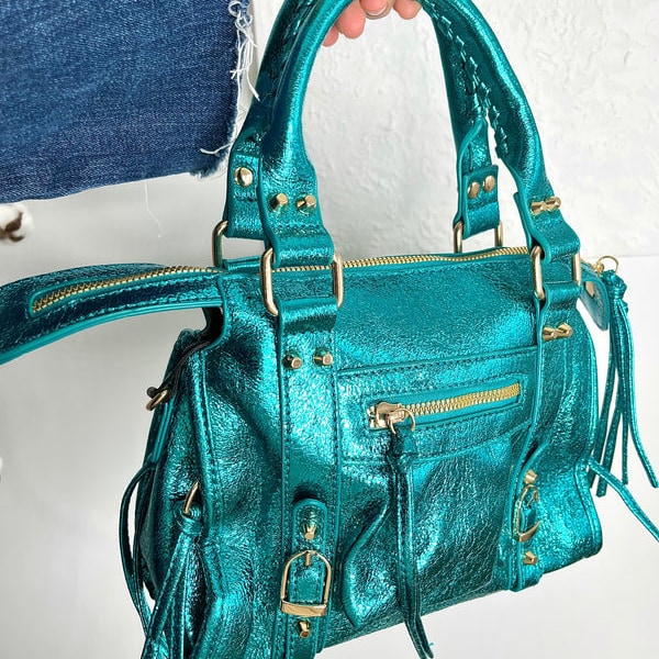 Sac Ciaga tendance cuir brillant bleu turquoise- confection italienne