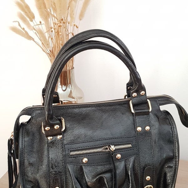 Sac Ciaga tendance cuir brillant noir confection italienne