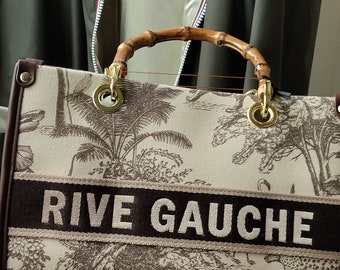 sac inscription Rive gauche imprimé toile de jouy