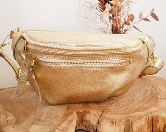 Sac banane en cuir brillant doré , fabrication italienne