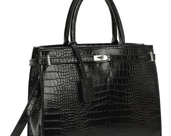 Sac tendance cuir brillant noir confection italienne