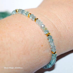 Aquamarine Beaded Mermaid Stacking Bracelet In Gold Vermeil • Genuine Aqua/Green-Blue Gemstone • March Birthstone • Boho Gift For Her