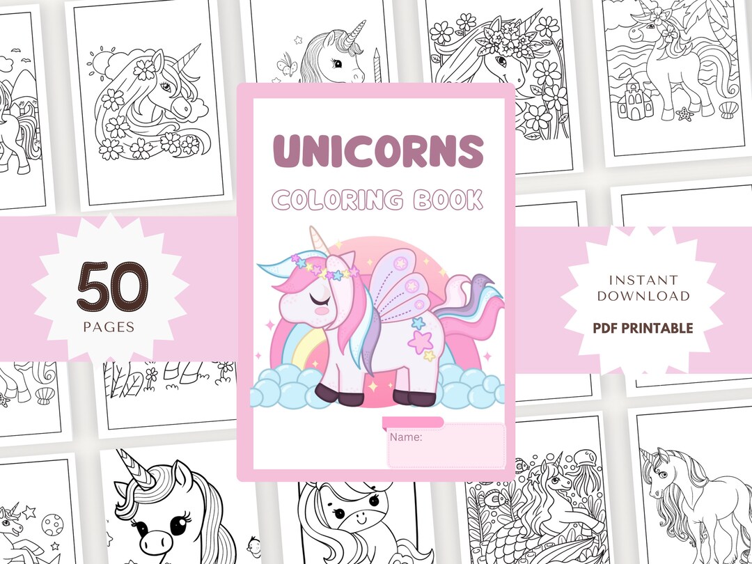Unicorn Coloring Book - 50 Sheets - Instant Download - Unicorn Party - Etsy