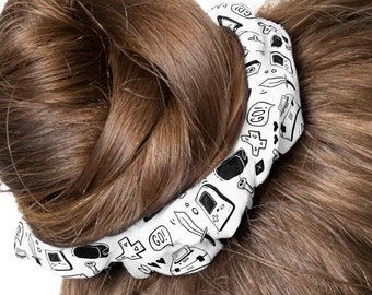 Game Console Controller & Icons Scrunchie, Geeky Hair Accessory, Retro Gaming Gifts, Fun Video Game Scrunchie