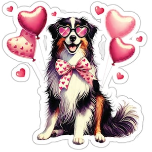 Sticker hartballonnen Australische herder, Valentijnsdagcadeau, schattige puppy sticker, kiss-cut sticker voor hondenliefhebbers, decoratieve sticker