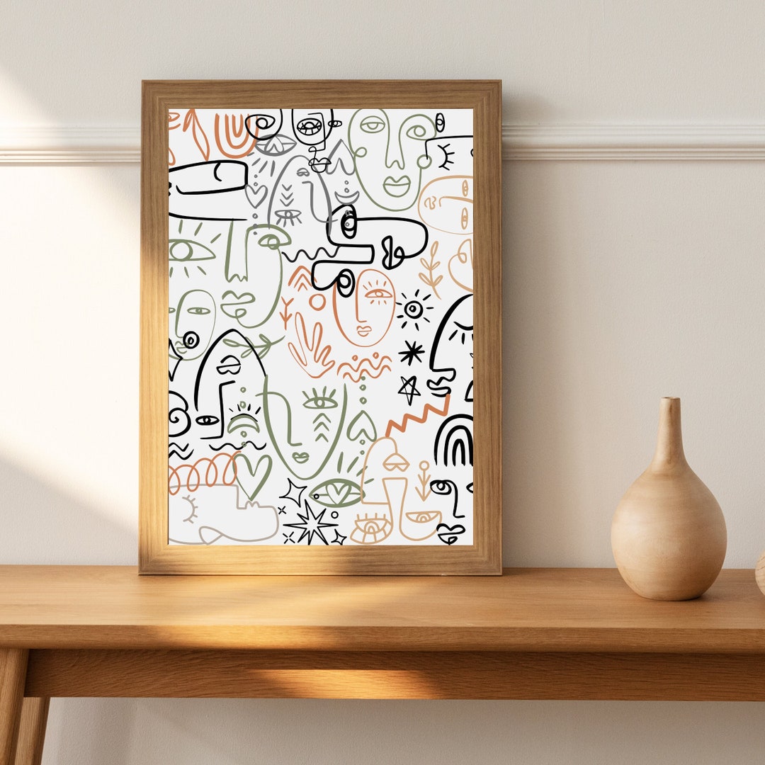 Boho Abstract Faces Digital Art Print-earth Tone Printable Art-digital ...