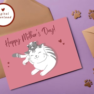 Carte imprimable fête des mères chat, carte maman chat, amoureux des chats, carte chat Kitty et maman chat, maman chat, carte de voeux 7 x 5, téléchargement immédiat
