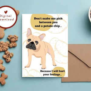 Tarjeta de Bulldog Francés imprimible, Frenchie divertido, Bulldog Francés de patata, Tarjeta de perro divertido, Tarjeta de felicitación 5x7, DESCARGA INSTANTÁNEA