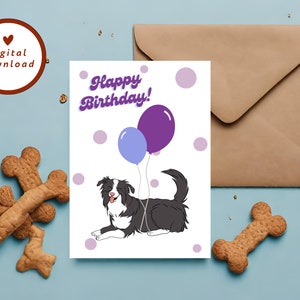 Druckbare Geburtstagskarte Border Collie, schwarze Geburtstagskarte, Haustier Geburtstagskarte, Hund Geburtstagskarte, 13x18 Grußkarte, SOFORTIGER DOWNLOAD
