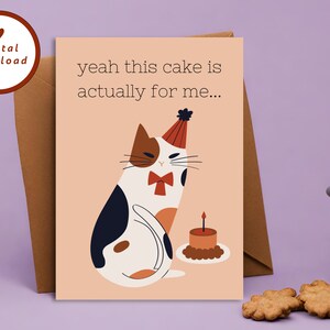 Tarjeta de cumpleaños de gato imprimible, cumpleaños de gato atrevido, dicho divertido de gato, gato tricolor, cumpleaños de gato calico, tarjeta en blanco 5x7, DESCARGA INSTANTÁNEA
