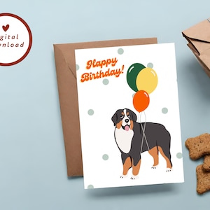 Berner Sennenhund Geburtstagskarte, Haustier Geburtstagskarte, Hund Geburtstagskarte, 5x7 Grußkarte, SOFORT-DOWNLOAD