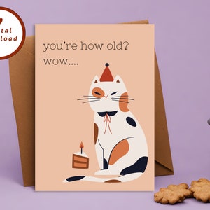 Tarjeta de cumpleaños de gato imprimible, cumpleaños de gato atrevido, dicho divertido de gato, gato tricolor, cumpleaños de gato calico, tarjeta en blanco 5x7, DESCARGA INSTANTÁNEA