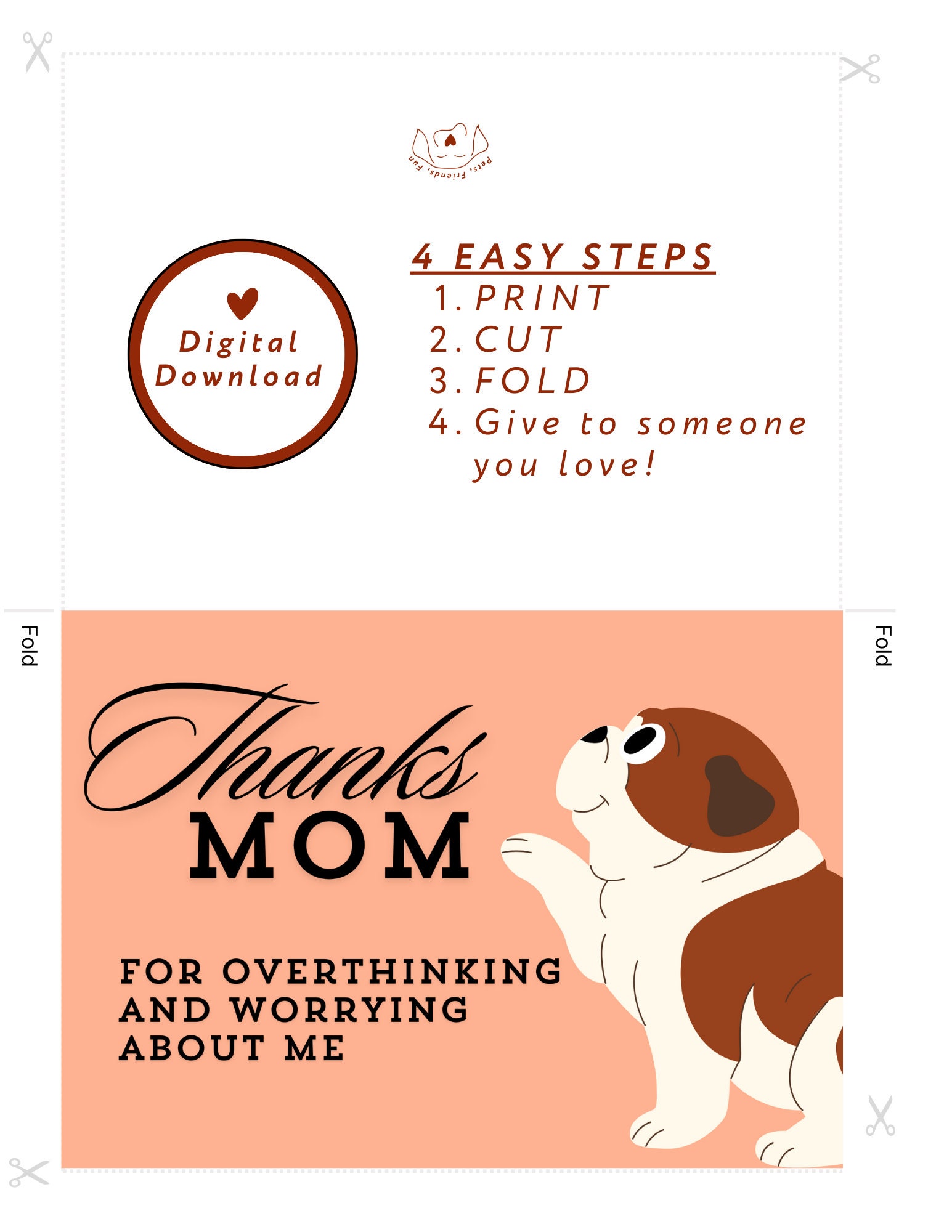 Printable Dog Mother's Day Card, Thanks Mom Card, Overthinking Dog Mom ...
