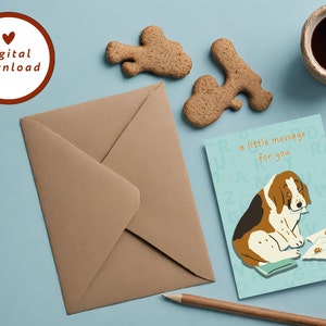 Tarjeta Basset Hound imprimible, un pequeño mensaje para usted, carta de perro, nota de mascota, mensaje dulce al dueño del perro, tarjeta de felicitación 5x7, DESCARGA INSTANTÁNEA