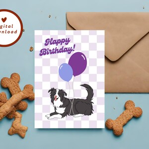 Druckbare Geburtstagskarte Border Collie, schwarze Geburtstagskarte, Haustier Geburtstagskarte, Hund Geburtstagskarte, 13x18 Grußkarte, SOFORTIGER DOWNLOAD