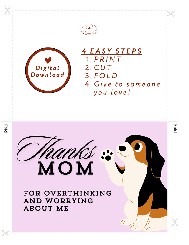 Printable Dog Mother's Day Card, Thanks Mom Card, Overthinking Dog Mom