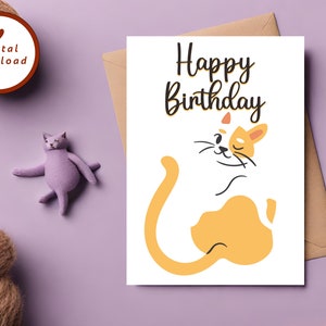 Printable Cat Birthday Card, Pet Birthday Card, Cat Birthday, Simple Cat Card, Colorful Cat, Cat Lover, 5x7 Greeting Card, INSTANT DOWNLOAD