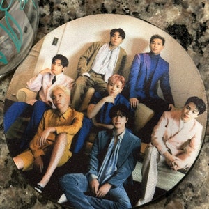 BTS Coasters,  Set of 2 Full Size Kpop Drink coasters, BTS Gifts, RM, Suga, Jin, Jhope, V, Jimin, Jungkook, bts merch