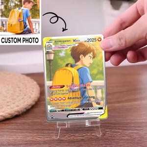 Regalo personalizado de regreso a clases para niños, tarjeta escolar estilo anime personalizada, etiqueta para mochila, recuerdo del primer día de clases, regalo para preescolar a quinto grado.