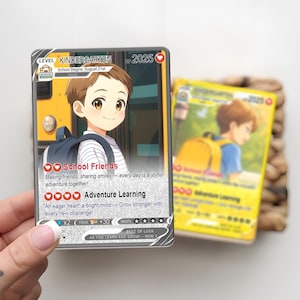 Tarjeta personalizada de regreso a clases para niños, etiqueta de mochila estilo anime con foto personalizada, regalo para el primer día de clases, tarjeta de jardín de infantes a quinto grado.