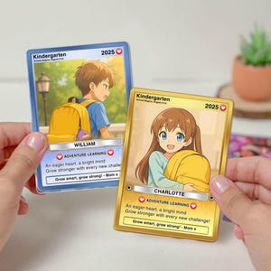 Tarjeta personalizada de regreso a clases para niños, tarjeta escolar estilo anime con foto personalizada, etiqueta para mochila, recuerdo del primer día, regalo para niños.
