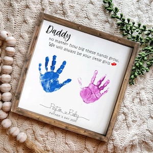 Benutzerdefiniertes Vatertags-Handabdruckzeichen, personalisiertes hölzernes Geschenk für Vater von Kindern, benutzerdefiniertes Namensschild-Andenken mit Zitat, Geschenk für Vater.