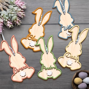 Étiquette nominative 3D personnalisée pour Pâques, étiquette personnalisée pour panier de lapin, étiquette cadeau gravée pour enfants, petits-enfants, lapin mignon, cadeau pour enfant, carte de Pâques.