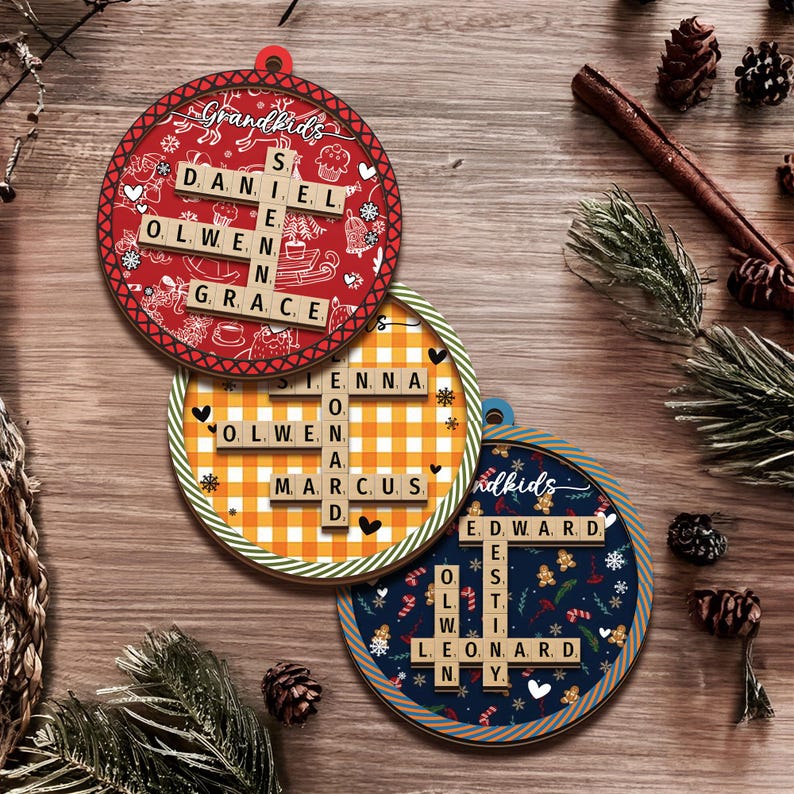 Personalized Scrabble Christmas Ornaments, Family Name Crossword Puzzle