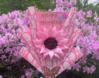 Eternal Ribbon Single Sunflower With Custom Text Perfect For Birthdays, Graduation, And Mother’s Day / Girasoles Echas De Liston.