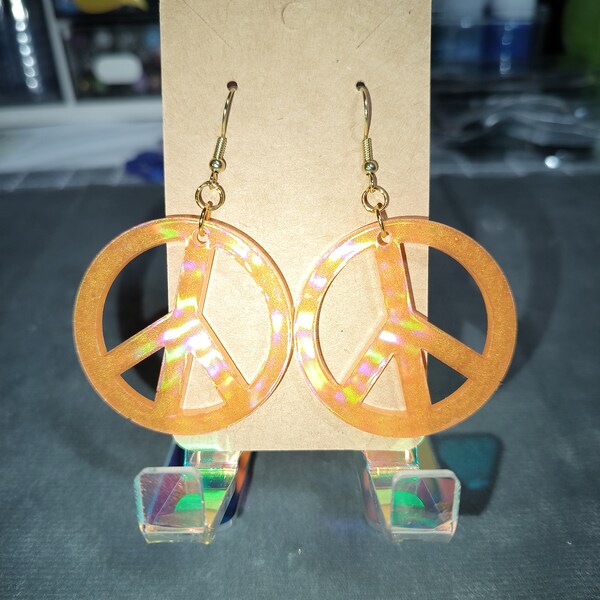 Holographic Peace Sign Dangle Earrings