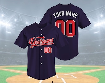 Camiseta de béisbol a rayas vintage personalizada, camiseta de béisbol retro personalizada, nombre y número de equipo personalizado, camiseta blanca, azul marino, gris y roja
