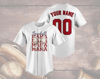 Camiseta personalizada de béisbol para mamá, camisa con lazo rojo, blanco y azul, uniforme de sóftbol personalizado con nombre y número, regalo para mamás orgullosas del béisbol.