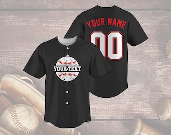 Camiseta de béisbol personalizada, camiseta con nombre de equipo personalizado, texto y número, uniforme de sóftbol negro, regalo para fanáticos el día del partido, ropa deportiva
