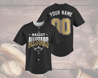 Camiseta de fútbol de Mascot Allstars, camiseta personalizada negra y dorada, nombre y número personalizados, uniforme para el día del partido, regalo de espíritu de equipo