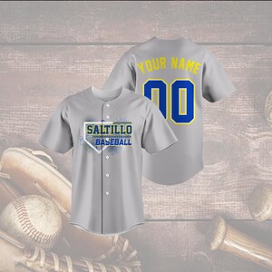 Saltillo Baseball Jersey, Custom Team Shirt, Personalized Name and Number, Grey Softball Uniform, Game Day Gift, Sports Fan Apparel
